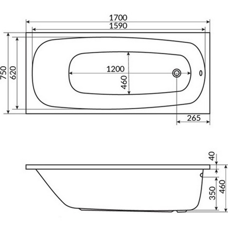 Ванна гидромассажная Whitecross Layla LINE NANO 0102.170075.100.LINENANO.CR 170x75 см, (белый глянцевый, хром), каркас, слив-перелив